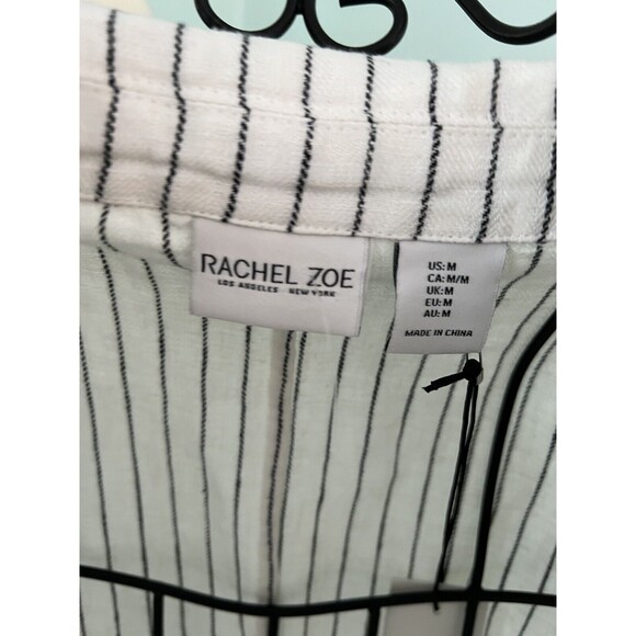 Rachel Zoe Linen Blend Yarn Dyed Striped  Blazer Jacket Size M White Black - Picture 4 of 6